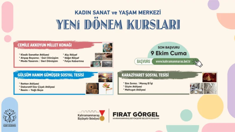 Kahramanmaraş'ta Kadın Sanat ve Yaşam Merkezi Atölyeleri İçin Başvurular Başladı
