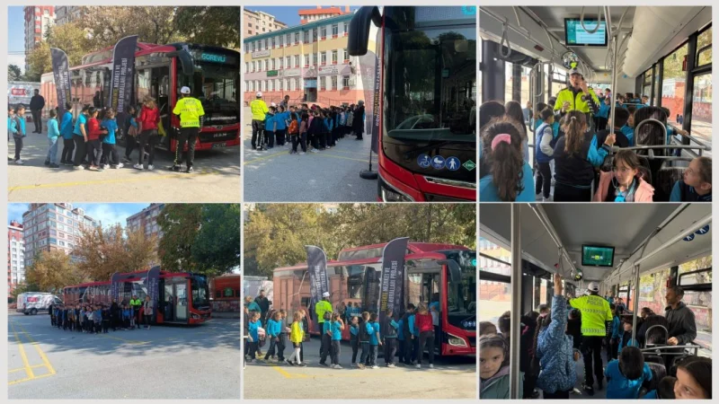 Konya'da Öğrencilere 'Nezaket Otobüsü' ile Uygulamalı Trafik Eğitimi