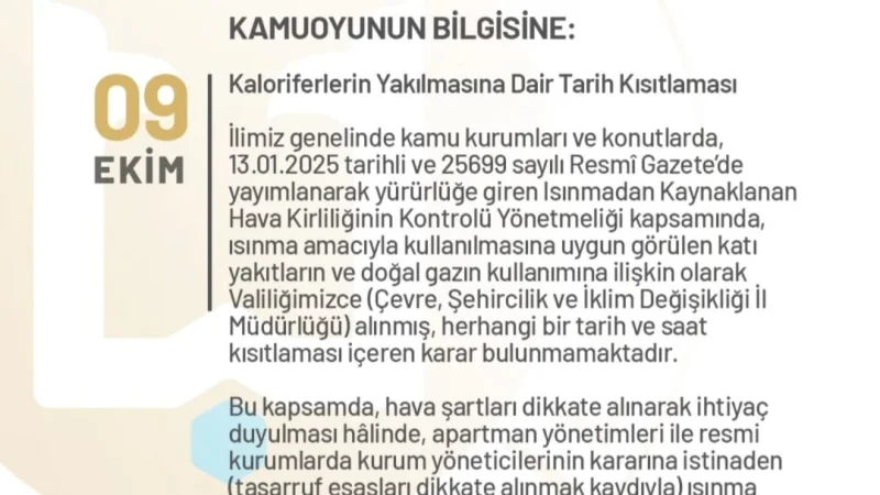 Erzurum'da Kalorifer Yakma Saatlerine İlişkin Açıklama