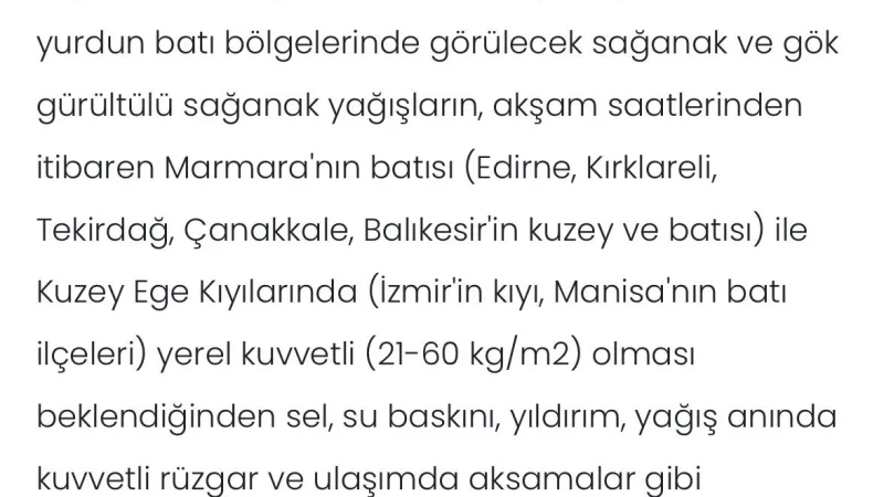 Kırklareli İçin Meteorolojik Uyarı: Kuvvetli Yağışlara Karşı Tedbirli Olun