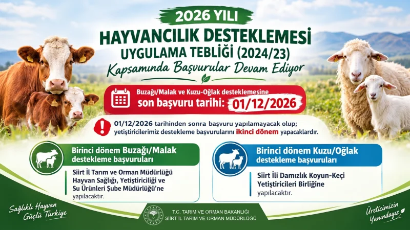 Siirt'te Hayvancılık Desteklemeleri İçin Başvuru Süreci Sürüyor