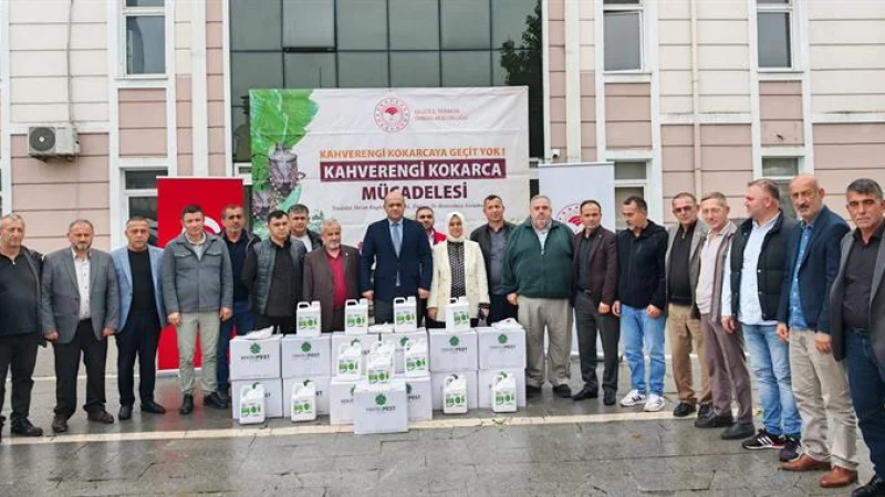 Düzce'nin Cumayeri İlçesinde Kahverengi Kokarcaya Karşı Muhtarlarla İlaç Dağıtımı