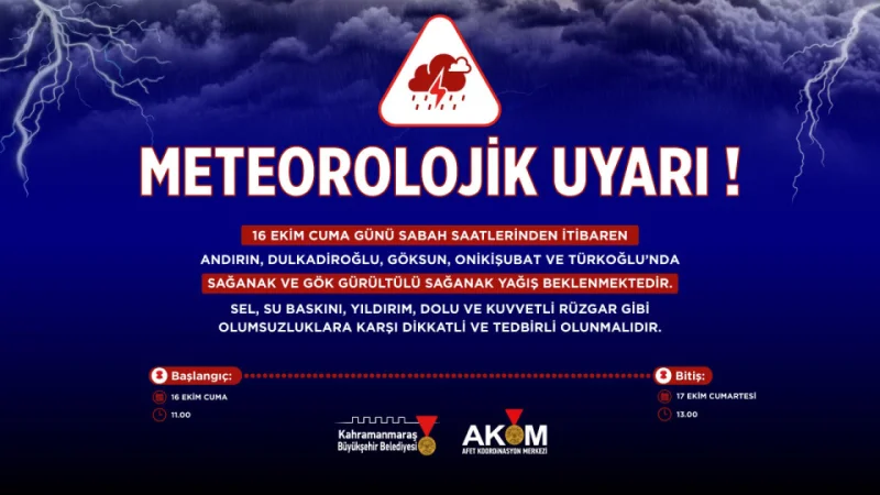 Kahramanmaraş'ta Kuvvetli Sağanak Uyarısı: 5 İlçede Ekipler Teyakkuzda