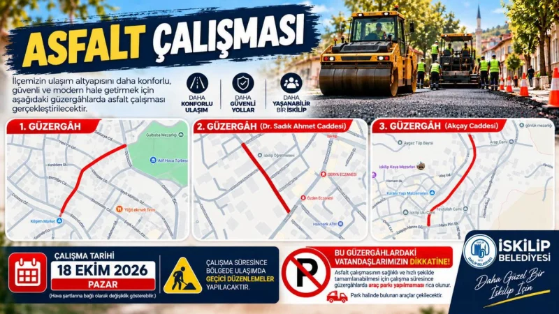 İskilip'te Asfalt Çalışmaları Başlıyor: Belirtilen Caddelere Araç Park Etmeyin Uyarısı