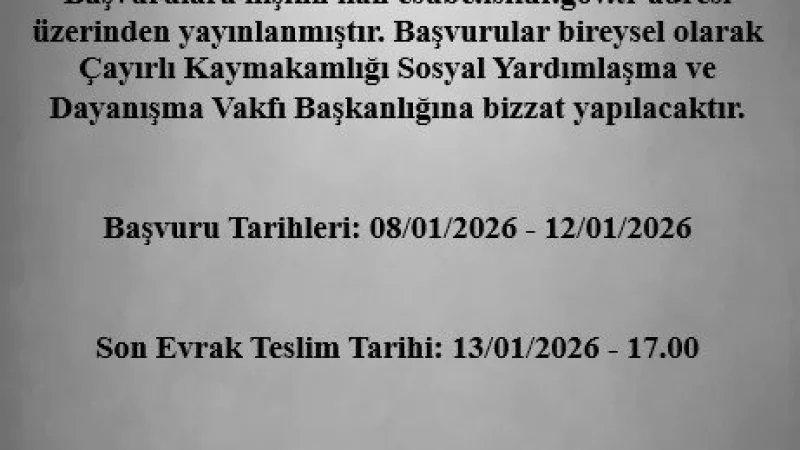 Çayırlı Sosyal Yardımlaşma ve Dayanışma Vakfı Personel Alımı Yapacak