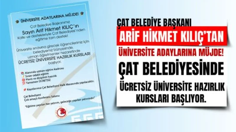 Erzurum Çat'ta Üniversite Adaylarına Ücretsiz Hazırlık Kursu Desteği