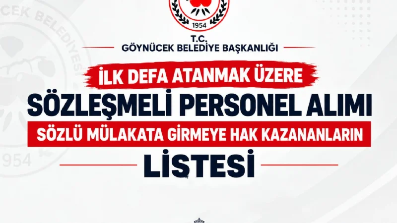 Göynücek Belediyesi Sözleşmeli Personel Alımı Mülakat Listesini Açıkladı