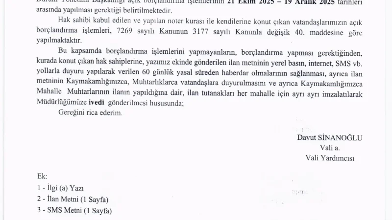 Pazarcık'ta Hak Sahipleri İçin Borçlandırma Süreci Başlıyor