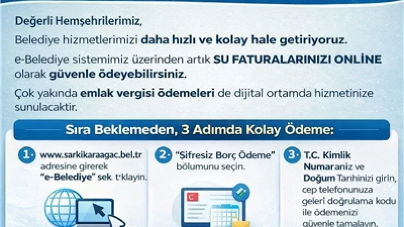 Şarkikaraağaç Belediyesi'nden Online Su Faturası Ödeme Dönemi