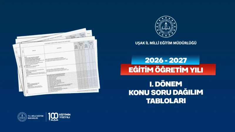 Uşak'ta 2026-2027 Eğitim Yılı I. Dönem Sınav Konu Soru Dağılım Tabloları Yayınlandı