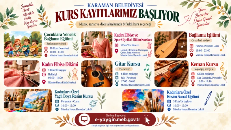 Karaman Belediyesi ve Halk Eğitimi Merkezi İş Birliğiyle Yeni Kurslar Başlıyor