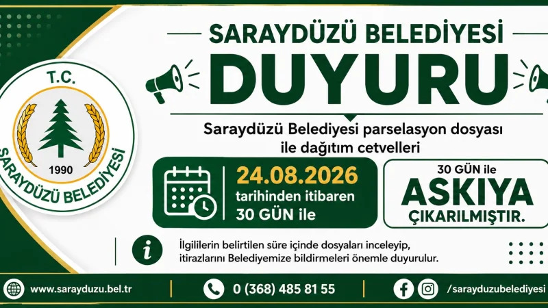 Saraydüzü Merkez Mahallesi'nde İmar Uygulaması Askıya Çıkarıldı