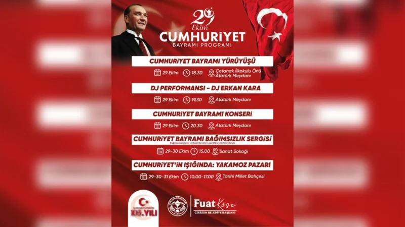 Giresun'da 29 Ekim Cumhuriyet Bayramı Coşkusu İçin Geniş Program Hazırlandı