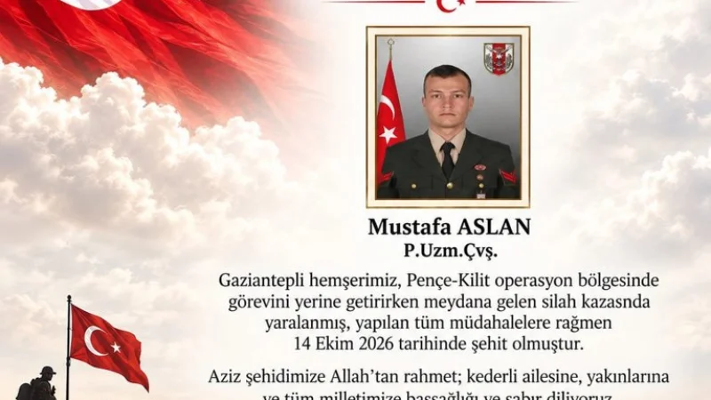 Gaziantep'e Şehit Ateşi Düştü: Piyade Uzman Çavuş Mustafa Aslan Şehit Oldu
