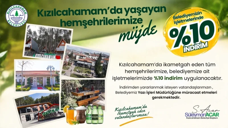 Kızılcahamam'da Yerleşik Vatandaşlara Belediye İşletmelerinde %10 İndirim