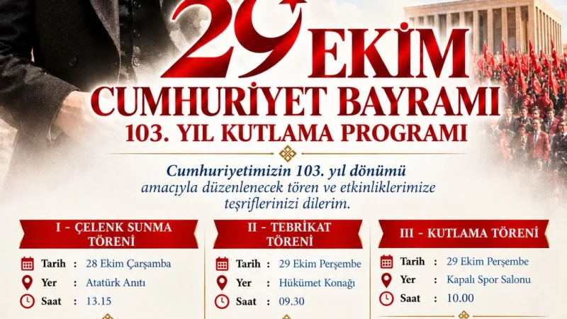 Şarköy'de 29 Ekim Cumhuriyet Bayramı Kutlamaları Kapalı Spor Salonuna Alındı