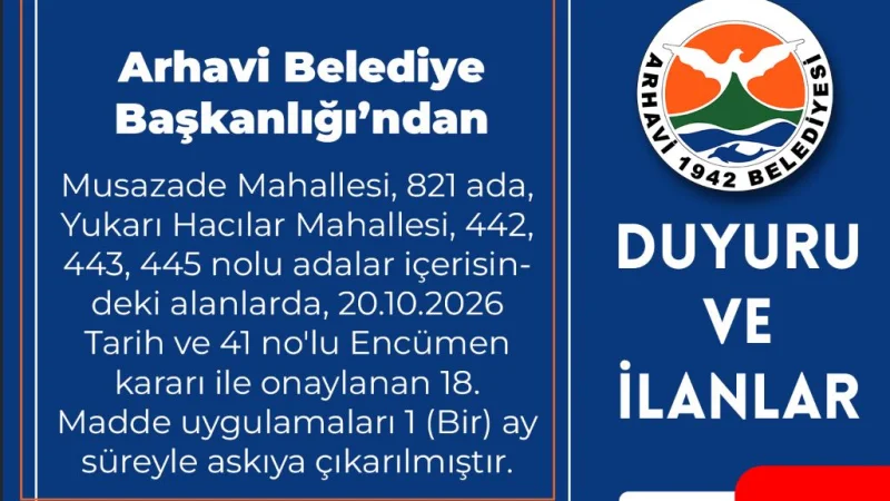 Arhavi'de İmar Uygulaması Askıya Çıkarıldı
