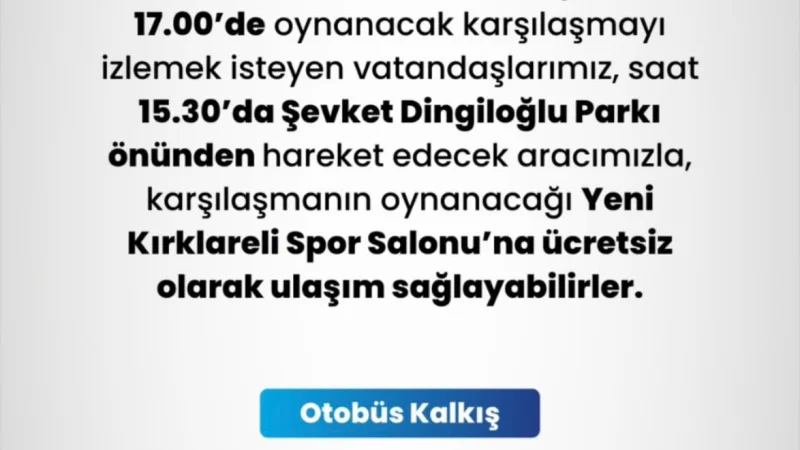 Kırklareli'nde Yeni Kapalı Spor Salonu İçin Ücretsiz Ulaşım Sağlanacak
